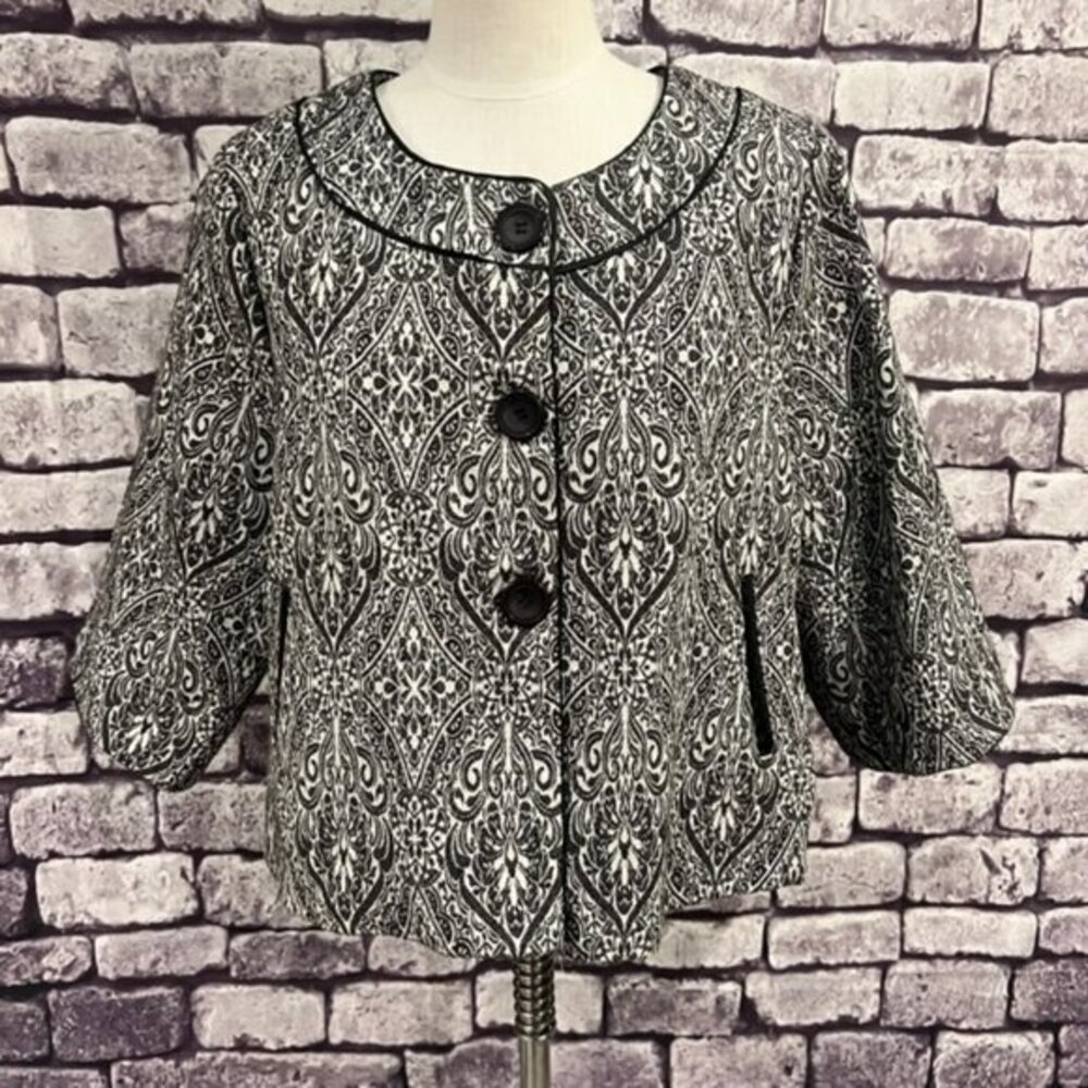 Notations Black & White 3/4 Sleeve Fully Lined Jacket Size XL